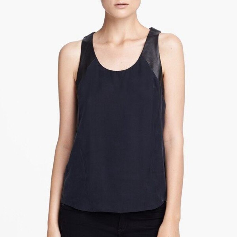 Rag & Bone Leather SILK Tank Top Tunic Black NEW